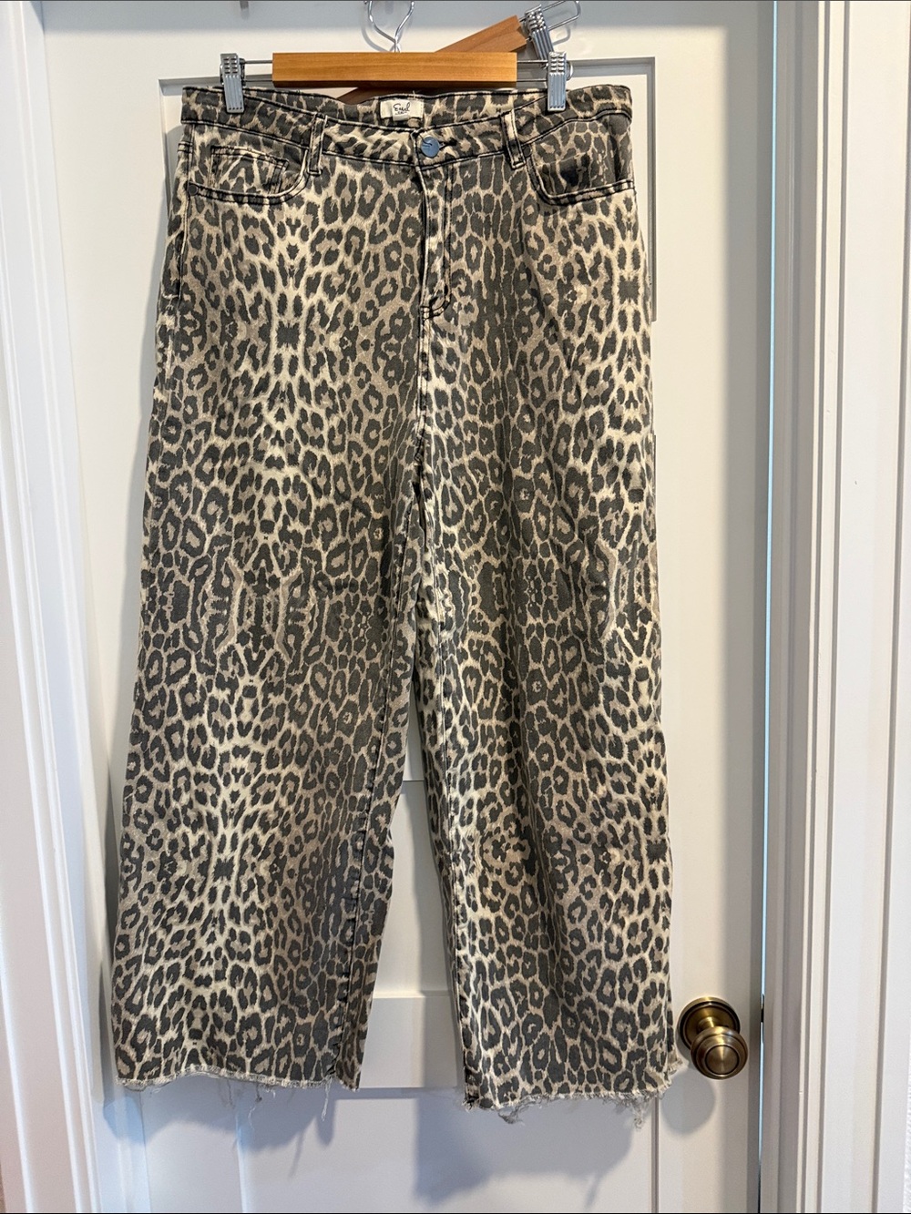 easel Women’s Leopard Print Wide Leg Pants - Beige & Black